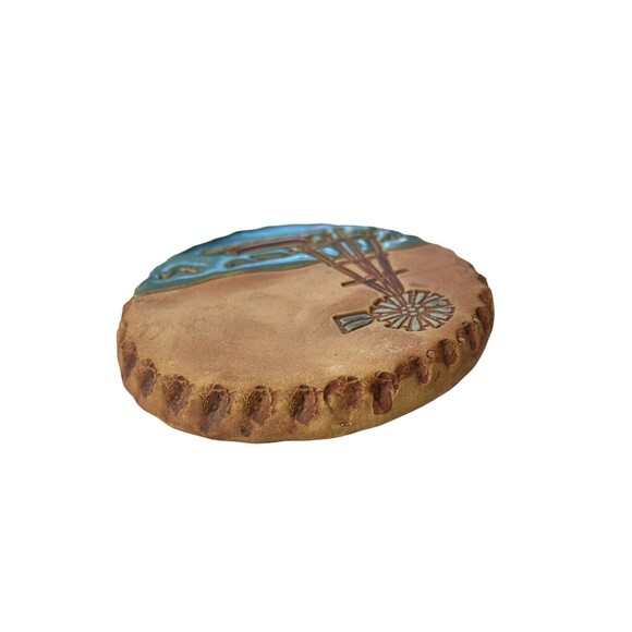Nan Groves Pottery Bread Warmer Art Disk Round Windmill Wall Hanging Terracotta - Picture 10 of 11